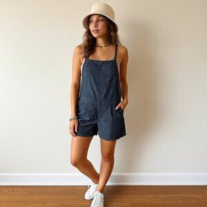 Wrangler Dark Wash Denim Short Overalls Size 6-7/Avg Workwear Y2K Carpenter Vtg